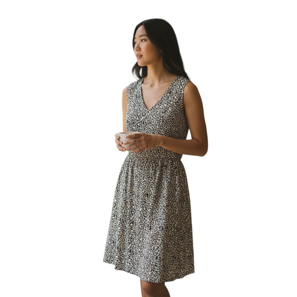 Leopard Print Sleeveless Midi Dress XL Boho Festival Animal Print Flowy